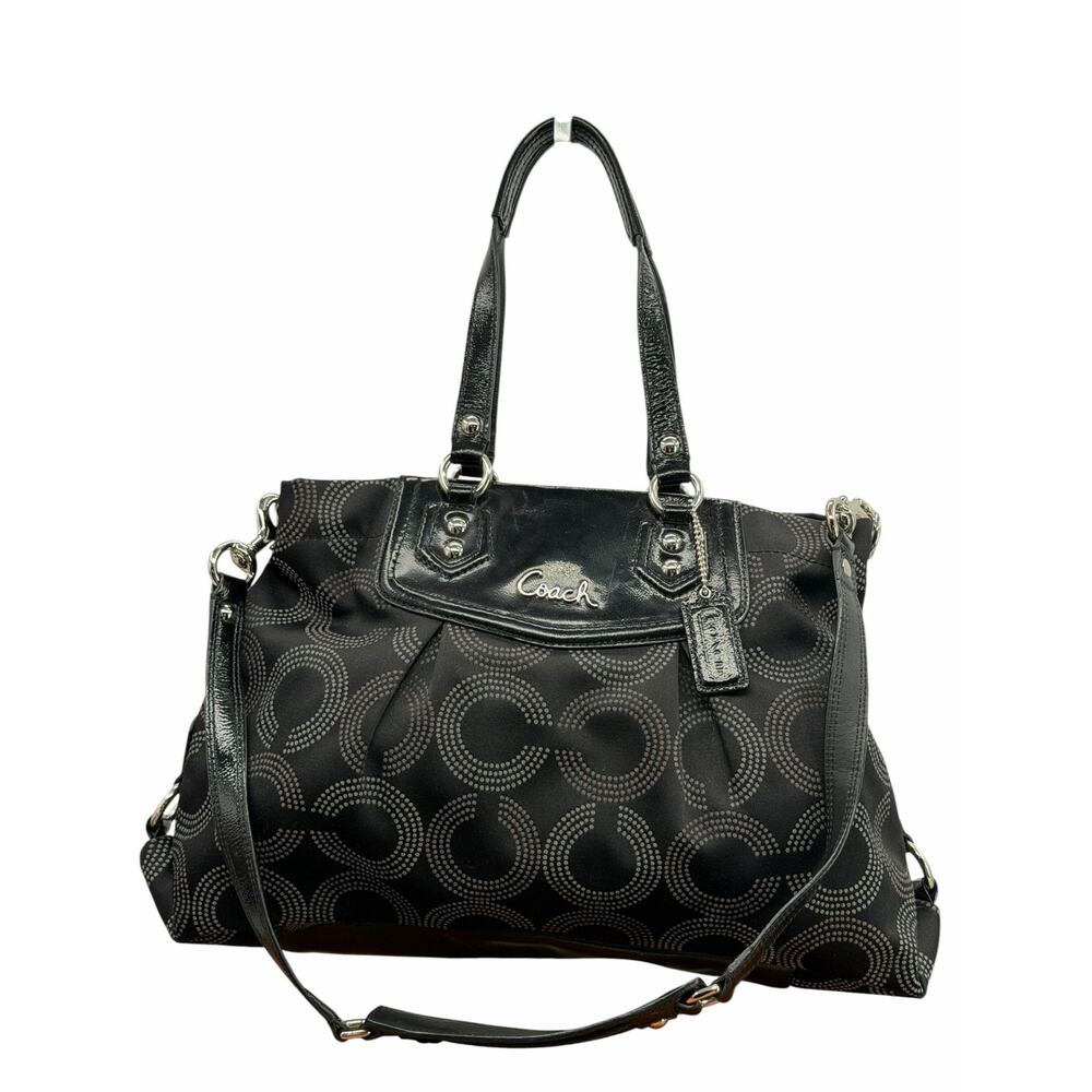 Coach Ashley Dotted Op Art Large Bag Womens Black Gray Shoulder Tote Logo F20049